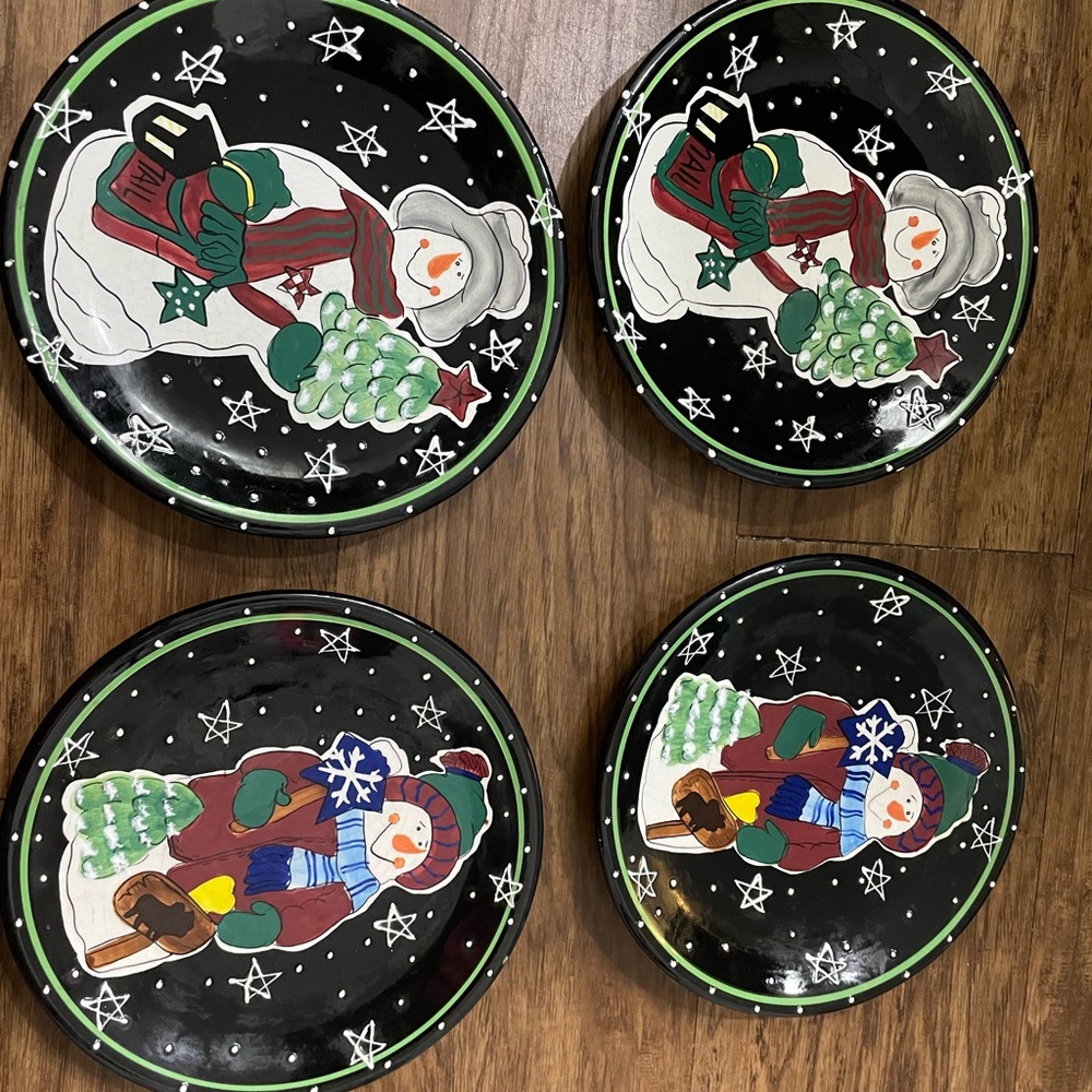 Vintage Holiday Christmas Snowfolk Centrum Hand Painted Plate Dishwasher Safe